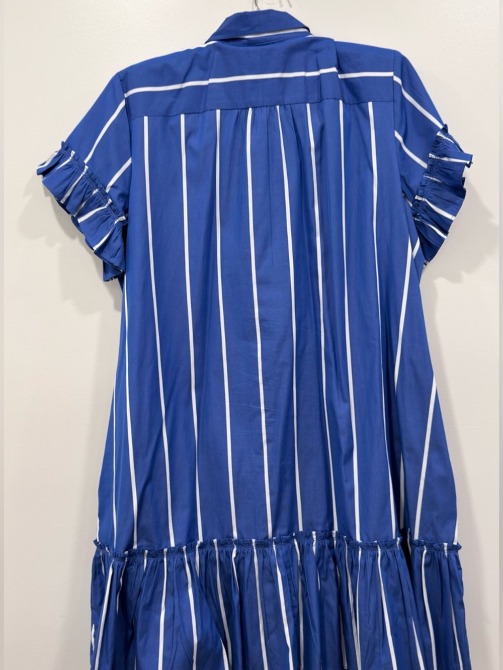 J. Crew Amelia Royal Blue and White Striped Ruffle Hem Shirtdress - Picture 6 of 7